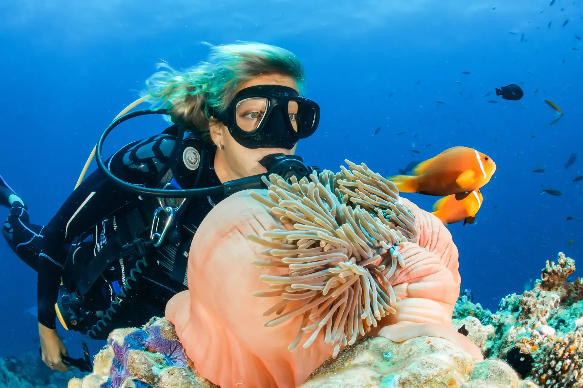 Girl Diving on coral reef